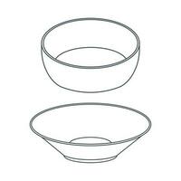 Dishes. A set of kitchen plates, bowls. Line art. vector