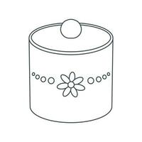 Dishes. Jar for sugar, spices, seasonings with floral ornament. Line art. vector