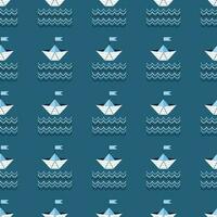 Pattern on a marine theme with paper boat, ornament. vector