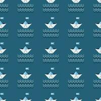 Pattern on a marine theme with paper boat, ornament. vector