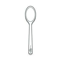 Dishes. A teaspoon with a floral ornament on the handle. Line art. vector