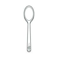 Dishes. A teaspoon with a floral ornament on the handle. Line art. vector