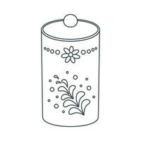 Dishes. Jar for sugar, spices, seasonings with floral ornament. Line art. vector