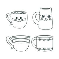 Dishes. A set of mug, cup. Line art. vector