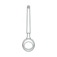 Dishes. A wooden ladle, a large spoon. Line art. vector