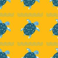 Pattern on a marine theme with turtle, ornament. vector