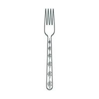 Dishes. Table fork with four prongs and a floral ornament on the handle. Line art. vector