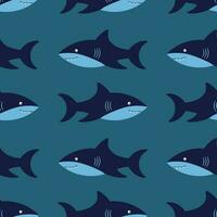 Pattern on a marine theme with shark, ornament. vector