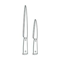 Dishes A set of kitchen knives. Line art. vector