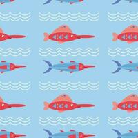 Pattern on a marine theme with fish, swordfish, ornament. vector