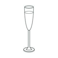 Dishes. A glass, champagne, with a drink. Line art. vector