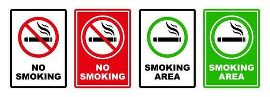 No de fumar zona y de fumar firmar zona imprimible rojo detener símbolo conjunto prohibición silueta icono diseño vector