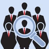 new candidate recruitment employee business suit man in magnifying glass vector illustration