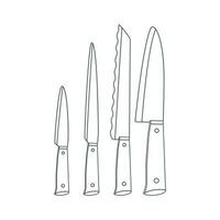 Dishes A set of kitchen knives. Line art. vector