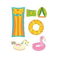Inflatable cuffs, circle in the shape of a flamingo and unicorn, float, inflatable circle, mattress. vector
