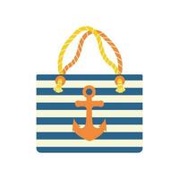 Beach bag in a stripe with an anchor. Beach set for summer trips. Vacation accessories for sea vacations. vector