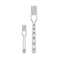 Dishes A set of kitchen utensils, a fork, a dessert fork. Line art. vector