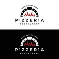 Pizza logo modelo diseño con pala y ladrillo horno.logo para negocio, restaurante,italiano alimento. vector