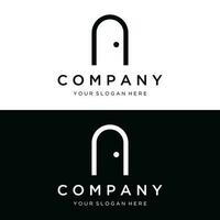 Simple open door abstract logo template design, interior with geometric shape or monogram. For building construction, business property and companies. vector