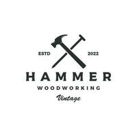 Retro vintage crossed hammer and nails logo template design.Logo for home repair service, carpentry,badges, woodworking. vector