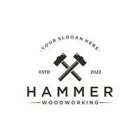 Retro vintage crossed hammer and nails logo template design.Logo for home repair service, carpentry,badges, woodworking. vector