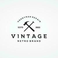 Retro vintage crossed hammer and nails logo template design.Logo for home repair service, carpentry,badges, woodworking. vector
