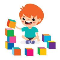 Kid Playing With Building Blocks vector