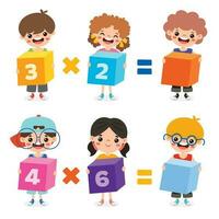 Mathematic Exercise With Kids Holding Cubes vector