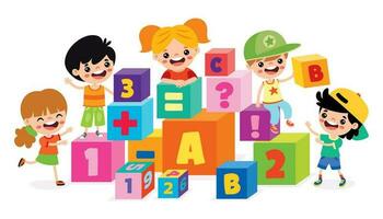 Kids Playing With Building Blocks vector