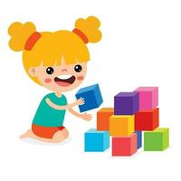 Kid Playing With Building Blocks vector