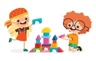 Kids Playing With Building Blocks vector