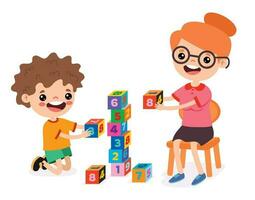 Kids Playing With Building Blocks vector