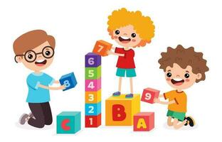 Kids Playing With Building Blocks vector