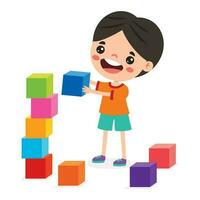 Kid Playing With Building Blocks vector