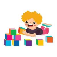 niño jugando con bloques de construcción vector