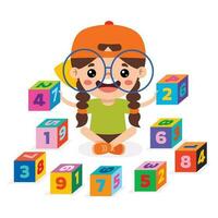 Kid Playing With Building Blocks vector