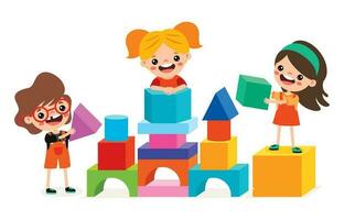 Kids Playing With Building Blocks vector