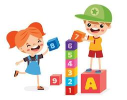 Kids Playing With Building Blocks vector