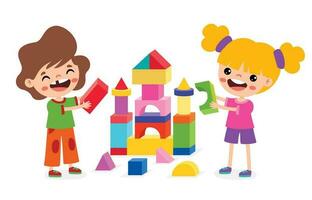 Kids Playing With Building Blocks vector