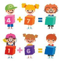 Mathematic Exercise With Kids Holding Cubes vector