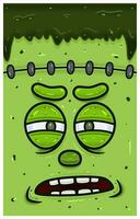 Suspecious Expression of Green Zombie Face Character Cartoon. Wallpaper, Cover, Label and Packaging Design. vector