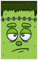 Bored Expression of Green Zombie Face Character Cartoon. Wallpaper, Cover, Label and Packaging Design. vector