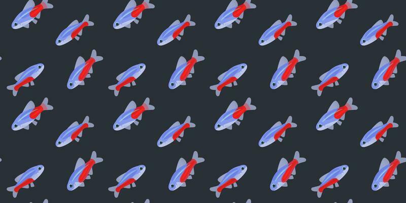 Seamless vector pattern with cute decorative neon fishes.