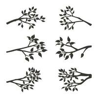 Black vector silhouettes of branches with leaves isolated om a white background.