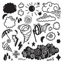 Weather Doodle Vector Set on white background.