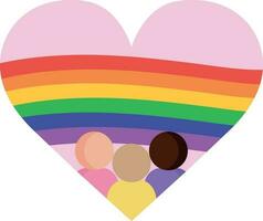 emblema para lgbt orgullo mes concepto en plano estilo. corazón forma con un arco iris bandera y personas iconos vector ilustración