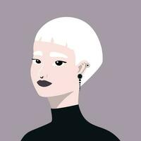 Young informal blonde girl with hairstyle and piercing. Full face abstract male avatar in flat style vector