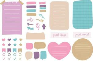 Collection of various colorful paper notes. Blank cartoon banners and sticky notes for to-do-list, memo message notepads paper sheets and planner. Stickers, bookmarks and assorted elements vector