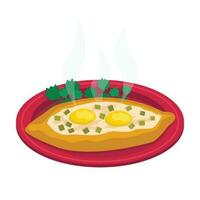 Georgian food. Adjarian khachapuri. Boat-shaped bread pie stuffed with cheese, butter and egg yolk. Vector graphic.