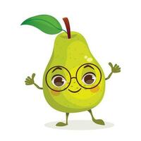 Fruit cartoon character - Pear. Fruit with face, arms and legs. Vector graphic.